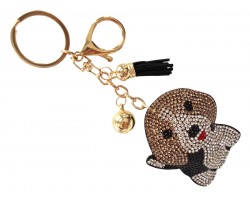 Brown Crystal Beagle Puppy Dog Puffy Keychain