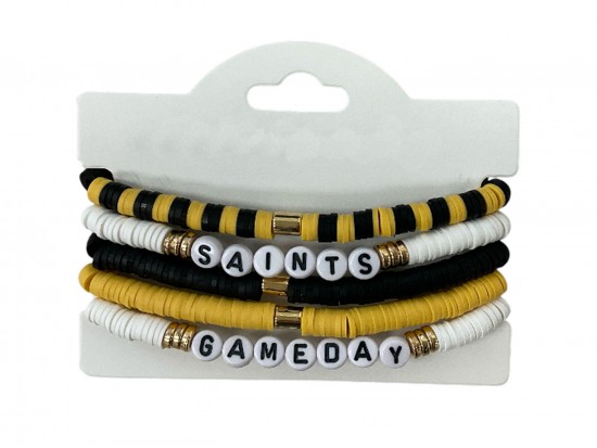 Black Gold Saints Game Day Rubber Bracelets Set