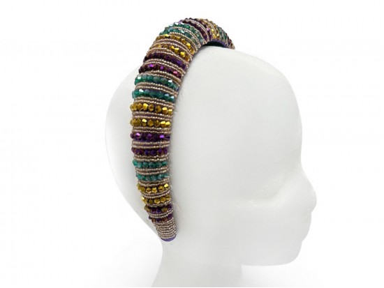 Mardi Gras Crystal Small Stripe Hard Headband Mardi Gras Crystal Small Stripe Hard Headband