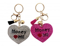 Assorted Money Loves Me Crystal Heart Puffy Keychain