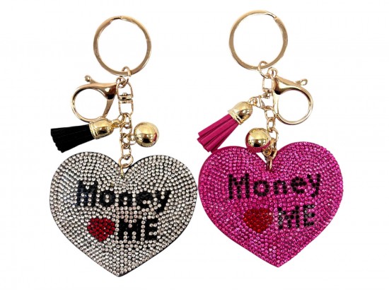 Assorted Money Loves Me Crystal Heart Puffy Keychain Assorted Money Loves Me Crystal Heart Puffy Keychain