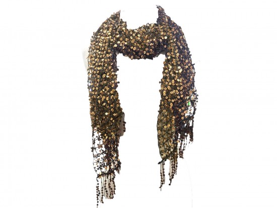 Black Gold Sequin Oblong Scarf. Black scarf with gold sequins.