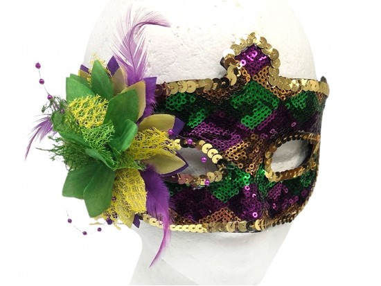 Mardi Gras Sequin Flower Mask