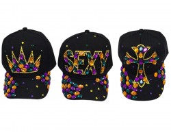 Mardi Gras Crystal Cross Crown Sexy Black Caps Assorted