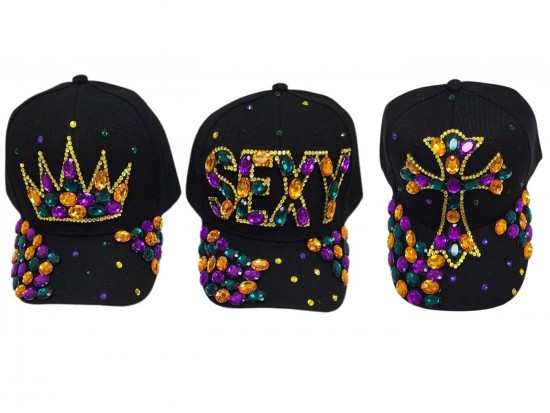 Mardi Gras Crystal Cross Crown Sexy Black Caps Assorted Mardi Gras Crystal Cross Crown Sexy Black Caps Assorted