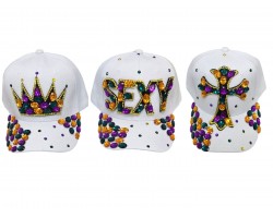 Mardi Gras Crystal Cross Crown Sexy White Caps Assorted