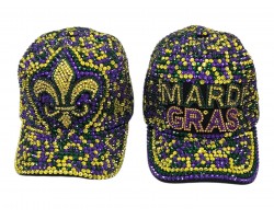 Mardi Gras Fleur de Lis Crystal Ball Caps Assorted
