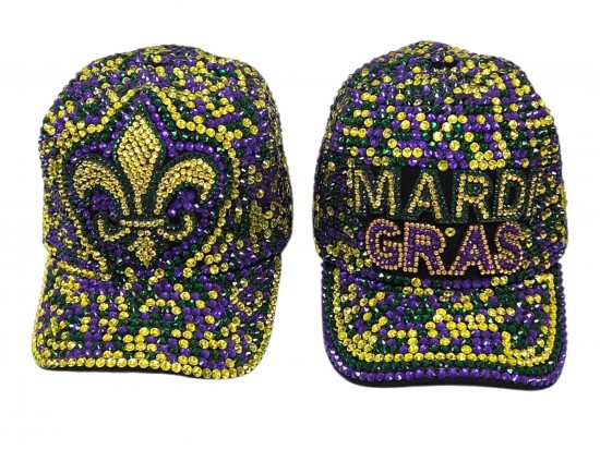 Mardi Gras Fleur de Lis Crystal Ball Caps Assorted Mardi Gras Fleur de Lis Crystal Ball Caps Assorted
