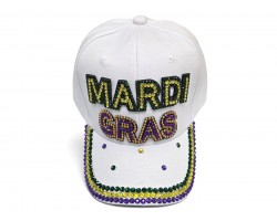 Mardi Gras Crystal White Ball Cap