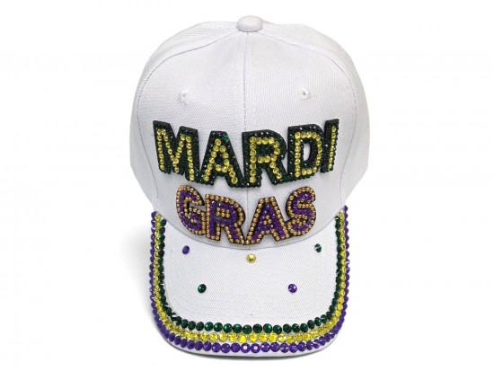 Mardi Gras Crystal White Ball Cap Mardi Gras Crystal White Ball Cap