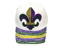 Mardi Gras Crystal Fleur De Lis White Ball Cap