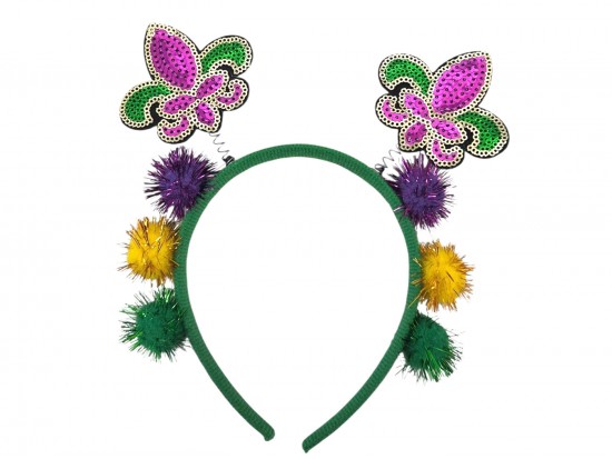 Mardi Gras Fleur De Lis Puff Sequin Headband Mardi Gras Fleur De Lis Puff Sequin Headband