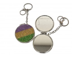 Mardi Gras Crystal Compact Mirror Keychain