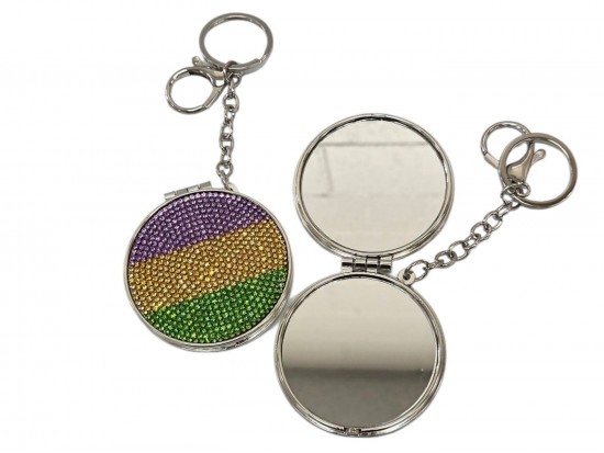 Mardi Gras Crystal Compact Mirror Keychain Mardi Gras Crystal Compact Mirror Keychain