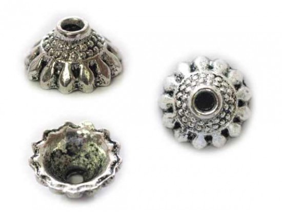 5x10mm Antique Silver Petal Domed Bead Cap