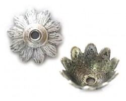 7x15mm Antique Silver 10 Petal Flower Bead Cap