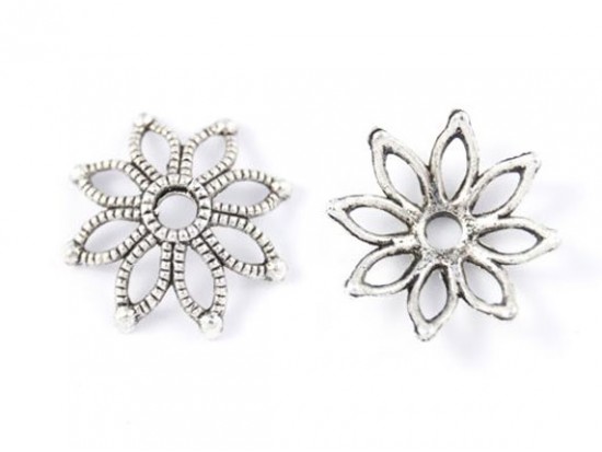 19mm Antique Silver Open-cut Pointed Flower Bead Cap