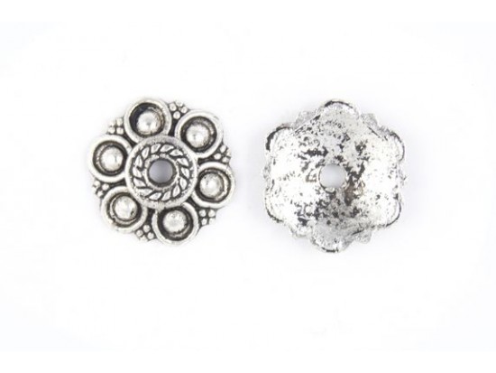 13mm Antique Silver Studded Round Flower Bead Cap