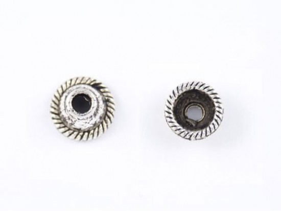 8mm Antique Silver Plate Dome with Roped Base Bead Cap