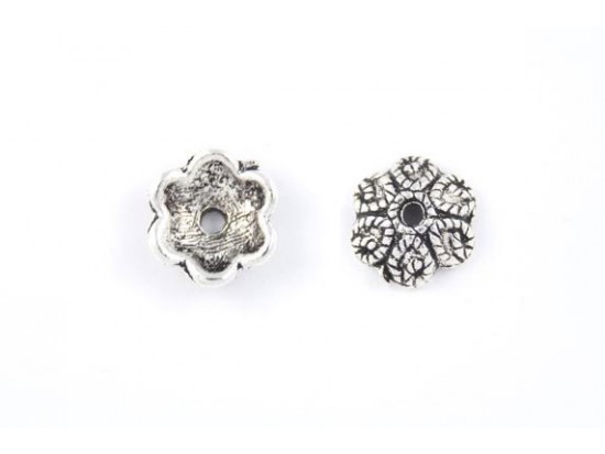 10mm Antique Silver 6 Point Flower Bead Cap With Roped Design