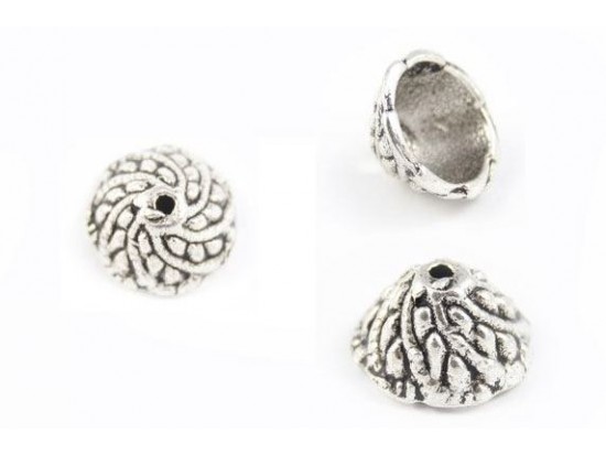 10mm Antique Silver Alphorn and Roped Design Bead Cap 10mm Antique Silver Alphorn and Roped Design Bead Cap