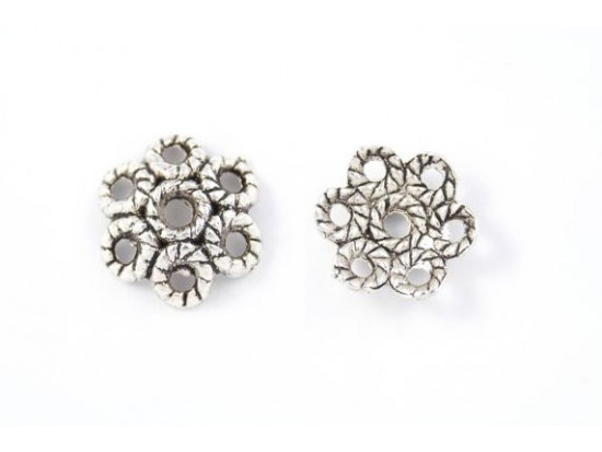 13mm Antique Silver 6 Roped Cutout Petal Flower Bead Cap