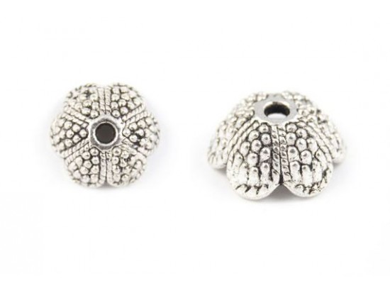 13mm Antique Silver 6 Petal Beaded Flower Bead Cap 13mm Antique Silver 6 Petal Beaded Flower Bead Cap