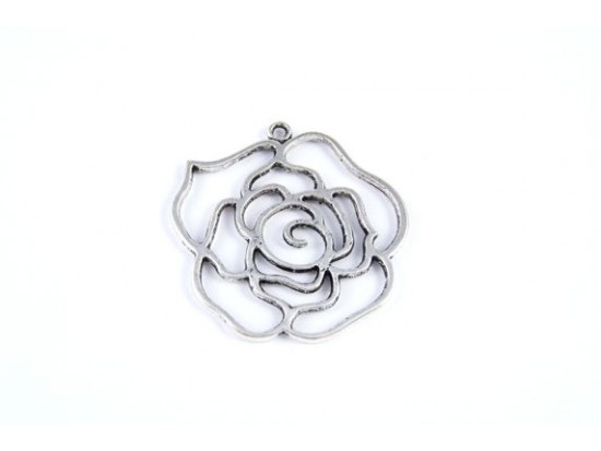 Antique Silver Plate 41mm Cut Out Rose Charm