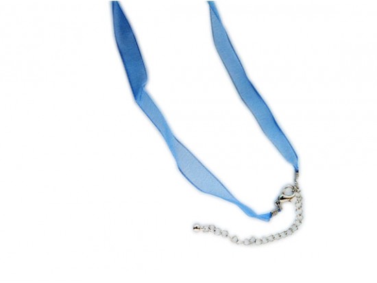 16" Blue Sheer Thin Ribbon Necklace 16" Blue Sheer Thin Ribbon Necklace