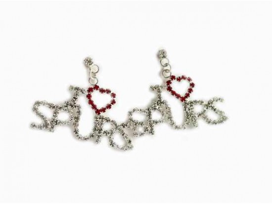 Clear and Red Crystal I Heart Spurs Post Dangle Earrings