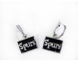 Black Enamel Rectangle Silver SPURS Earrings
