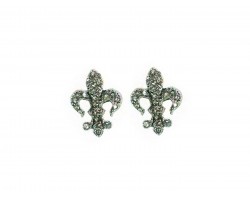 Crystal Stone Gold Fleur De Lis Post Earrings