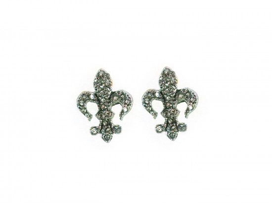 Crystal Stone Gold Fleur De Lis Post Earrings