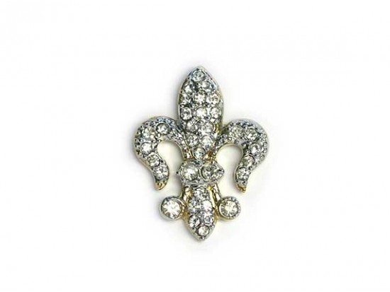 Clear Crystal Gold Plate Fleur De Lis Tie Tack