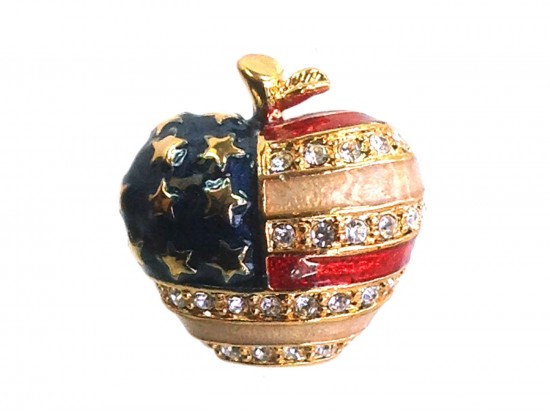 Gold USA Flag Apple Crystal Pin