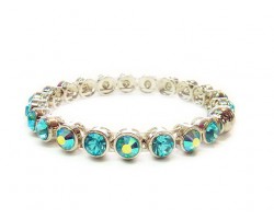 Aquamarine Crystal Silver Metal Magnetic Bangle