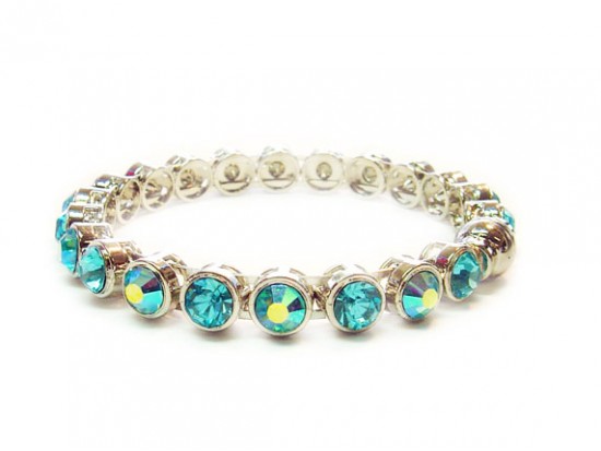 Aquamarine Crystal Silver Metal Magnetic Bangle