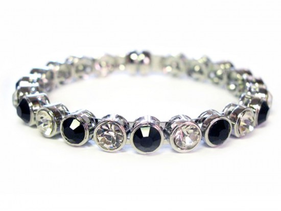 Black Clear Crystal Silver Metal Magnetic Bangle