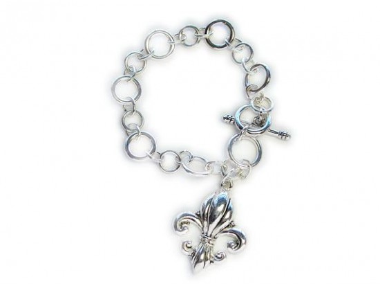 Silver Fleur De Lis Toggle Bracelet