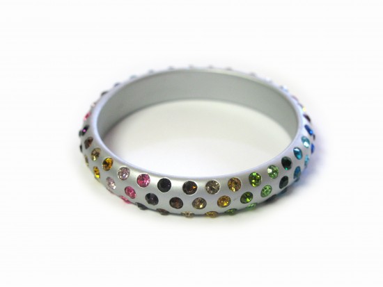 Silver Kids Dark Multi Crystal Bangle Bracelet