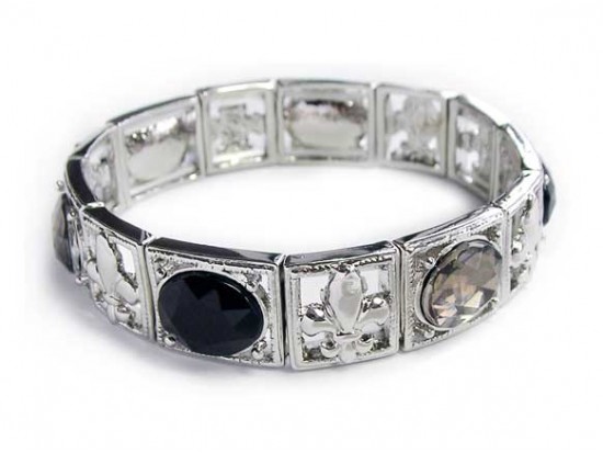 Silver Black Square Fleur De Lis Stretch Bracelet Silver Black Square Fleur De Lis Stretch Bracelet