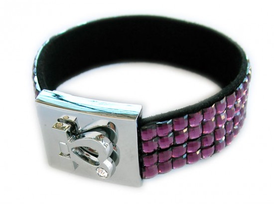Amethyst Crystal Strap Bracelet With Silver Heart Clasp