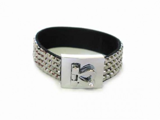 Black Diamond Crystal Strap Bracelet With Silver Heart Clasp