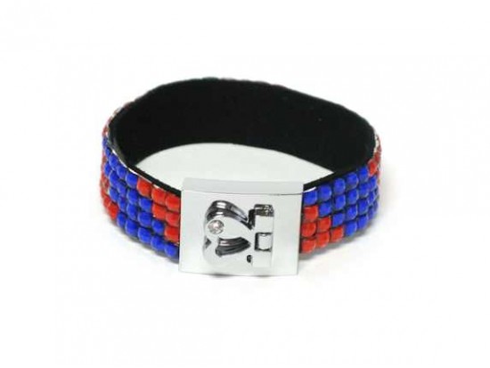 Blue and Orange Crystal Strap Bracelet With Silver Heart Clasp Blue and Orange Crystal Strap Bracelet With Silver Heart Clasp