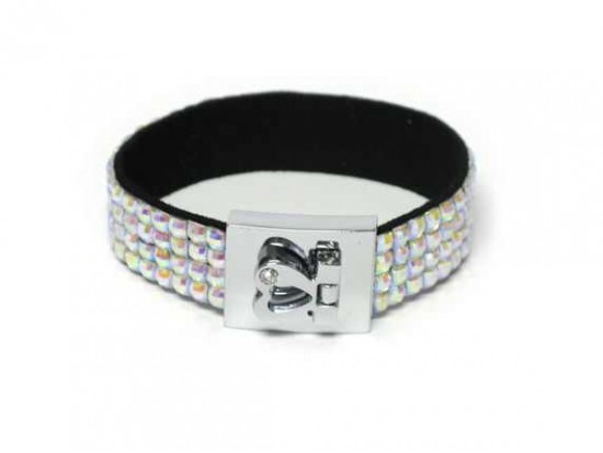 Clear Aurore Boreale Crystal Strap Bracelet With Silver Heart Clasp