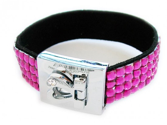 Fuchsia Crystal Strap Bracelet With Silver Heart Clasp