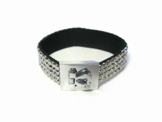Hematite Crystal Strap Bracelet With Silver Heart Clasp