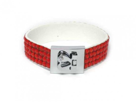 Hyacinth/Orange Crystal Strap Bracelet With Silver Heart Clasp