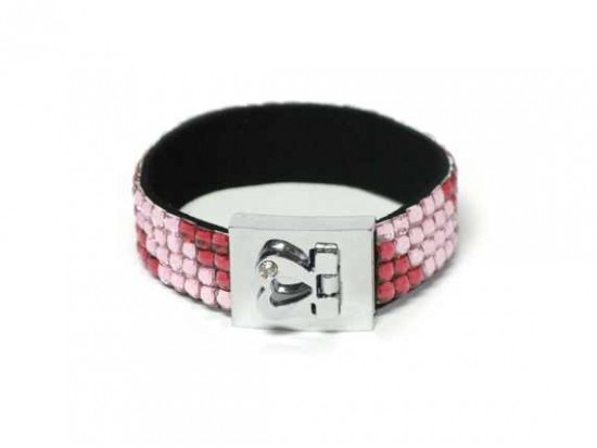 Pink And Light Pink Crystal Strap Bracelet With Silver Heart Clasp Pink And Light Pink Crystal Strap Bracelet With Silver Heart Clasp