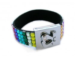 Multi-Colored Crystal Strap Bracelet With Silver Heart Clasp